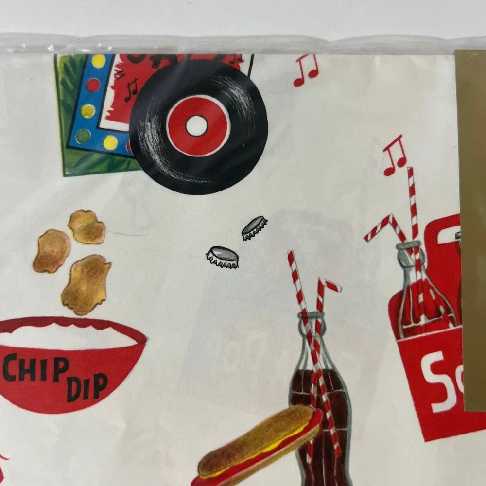 Vintage Hallmark Gift Wrap 2 Sheets Soda Shop Diner Records 50s Style 20x28 NEW
